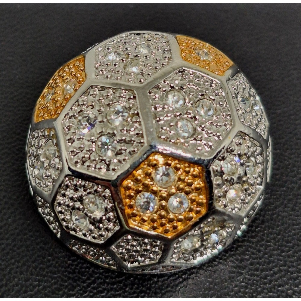 Vintage Roman Soccer Ball Brooch Women Silver Gold Tone Rhinestone Sporty Pin